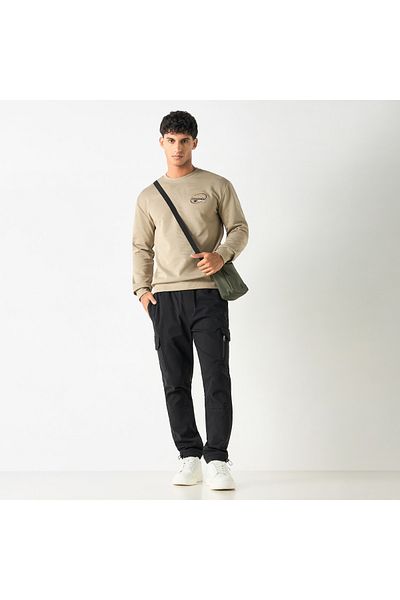 Lee Cooper Embroidered Sweatshirt with Long Sleeves and Crew Neck