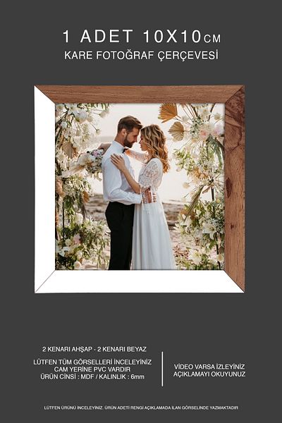 Bytwo 1 Piece 10X10 Frame - Mdf Square Frame - Photo Frame - Wooden-White 2 Color Frame