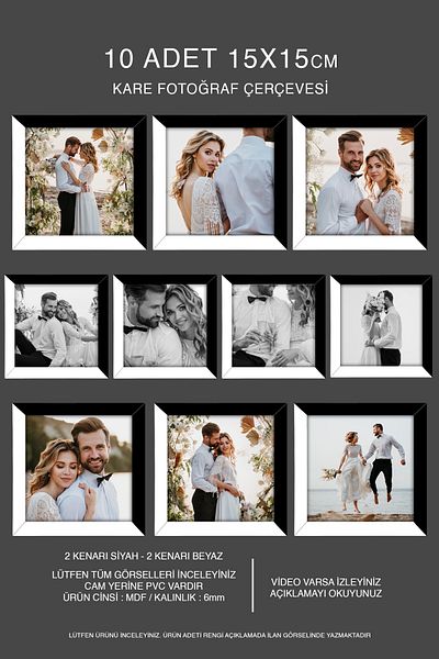 Bytwo 10 Pieces 15X15 Frame - Mdf Square Frame - Photo Frame - Black-White 2 Color Frame