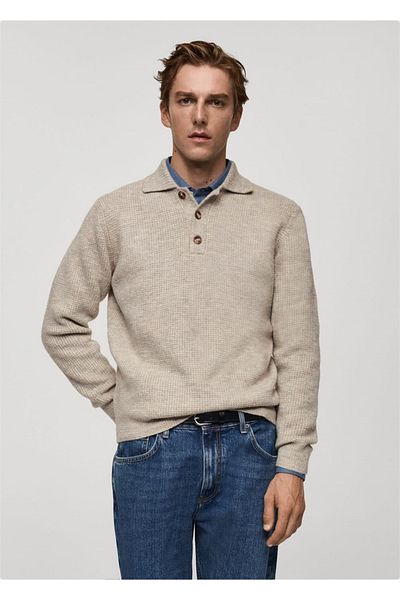 MANGO Man Pulover polo din tricot cu croială obișnuită