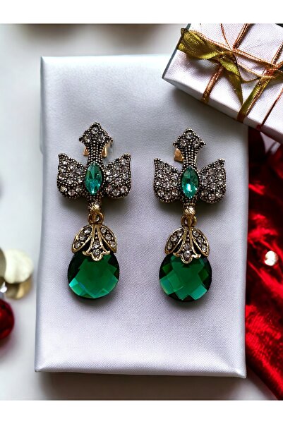 FAYRA ACCESSORIES Kedi Gözü Kristal Taş Sallantılı Kırlangıç Figürü Küpe