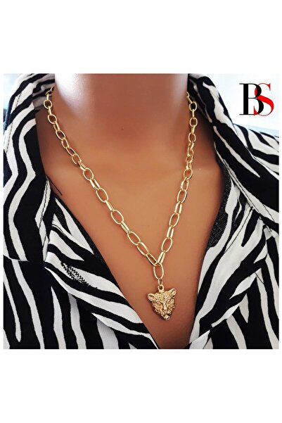 Bijustore Altın Kaplama Bakla Zinccir - Aslan Figürlü Kadın Kolye