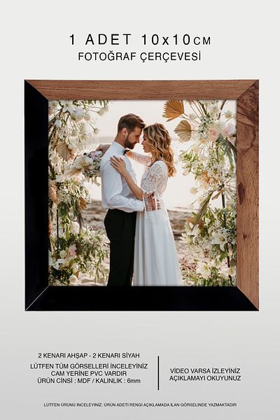 bymat 1 Piece 10X10 Frame - Mdf Square Frame - Photo Frame - Wood-Black 2 Color Frame