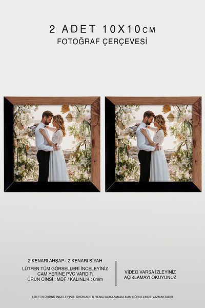 Bytwo 2 Pieces 10X10 Frame - Mdf Square Frame - Photo Frame - Wooden - Black 2 Color Frame