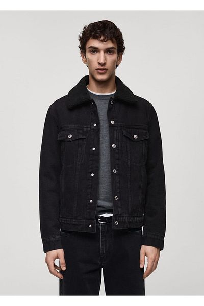 MANGO Man Faux Wool Lining Denim Jacket