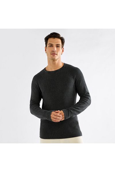 FAV Textured Sweater with Long Sleeves and Crew Neck