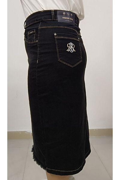AKŞEN GİYİM Plus Size Women's 100% Cotton Lycra Denim Fabric Short Jeans Skirt with Slit Detail on the Front