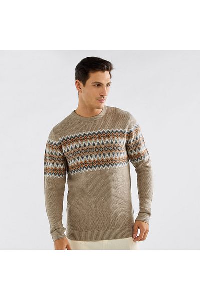 FAV Textured Crew Neck Sweater with Long Sleeves
