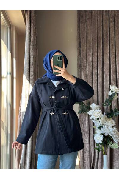 MISEY BOUTIQUE KADİFE YAKA DETAYLI KANCALI KUŞAKLI GABARDİN CEKET