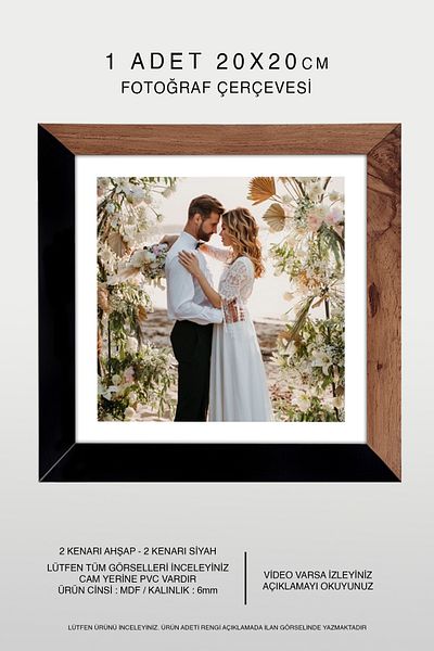 bymat 1 Piece 20X20 Frame - Mdf Square Frame - Photo Frame - Wood-Black 2 Colors