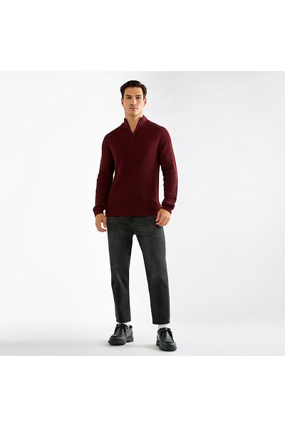 FAV Textured High Neck Sweater with Zip Closure