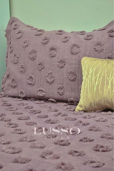 LUSSO Pompom Double Bedspread - Plum 250X250, 2 Pillows
