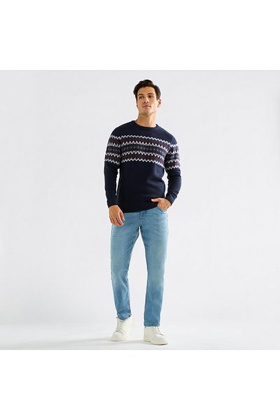 FAV Textured Crew Neck Sweater with Long Sleeves