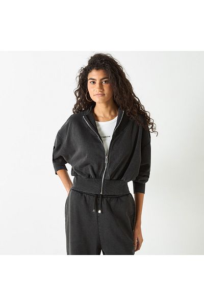 Lee Cooper Solid Sweatshirt with Zip Closure and Long Sleeves