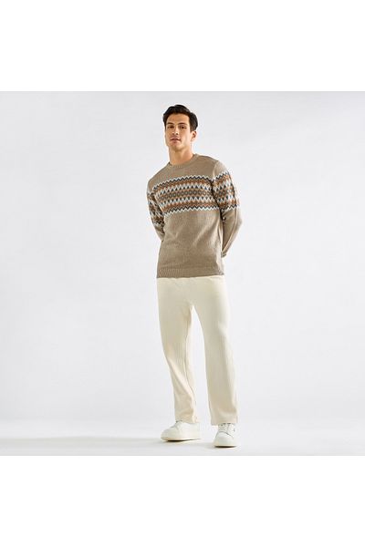 FAV Textured Crew Neck Sweater with Long Sleeves