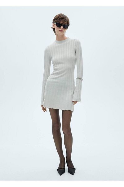 MANGO Woman Perkins Strickkleid mit Kragen