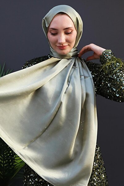 GİYZAMİLA Pearl Satin Shawl Light Khaki