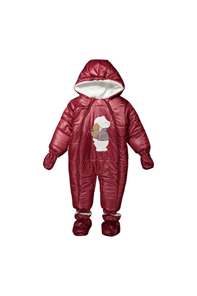 BUUDE İçi Kürk Astar Çift taraflı Fermuar Patik-Eldivenli Ayıcık Armalı Unisex Kozmonot / Astronot Tulum