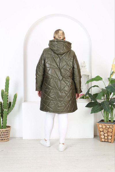 Şans Plus Size Khaki Quilted Coat - Hooded and Fiber Lining 65N38452