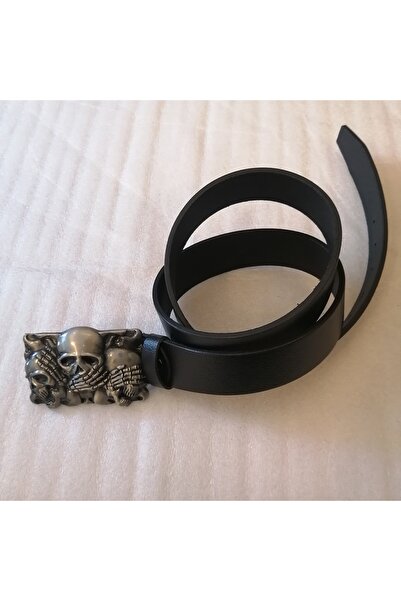 Butik Tülin حزام من جلد العجل الأصلي باللون الأسود والفضي للجنسين مع ثلاثة أش...