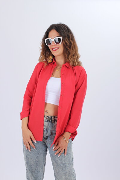 HelenaButik Kadın  Oversize Uzun Basic Gömlek