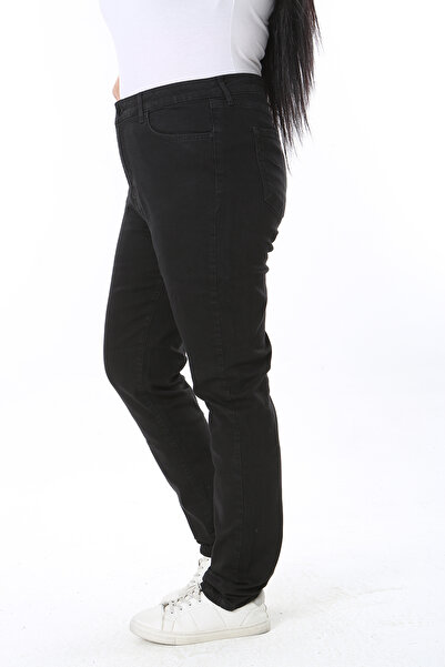 Şans Women's Large Size Black High Waist 5 Pocket Lycra Jeans 65N38442