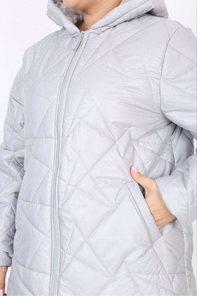 Şans Women's Large Size Gray Hooded Quilted Coat with Fiber Lining 65N38452