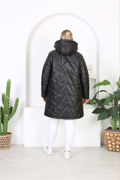 Şans Women's Large Size Black Hooded Quilted Coat with Fiber Lining 65N38452