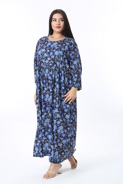 Şans Rochie de damă, mărime mare, albastră, cu croiala relaxată, cu decolteu, cu talie adunată 65N38476