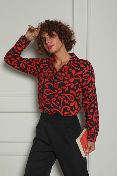 Butik Red Patterned Viscose Shirt 1500060