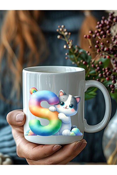 Evion Kedili Harf Şeklinde Kişiye Özel 3 Boyutlu Tasarım Seramik Kupa Mug - Hediyelik Kupa Bardak