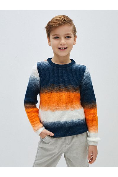 LC Waikiki Lcw Crew Neck Color Block Long Sleeve Boy's Knitwear Sweater