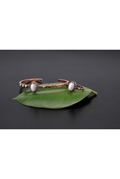 Zinnun Bakır Bilezik Taşlı Yüzüklü Sedef