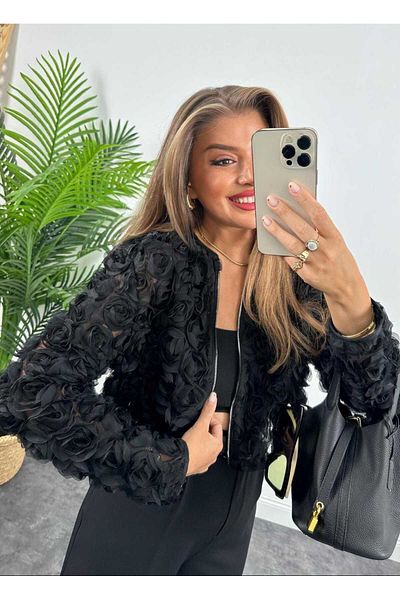 BelezaStore Черно висококачествено розово бомбър яке от нов сезон