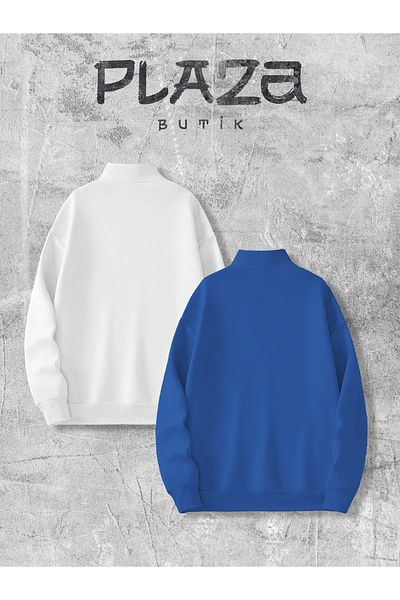 Plaza Butik Unisex Half Zip King and Queen Printed Lover Couple Sweatshirt Combination
