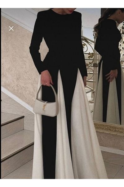 GZMBUTİK Women's Black and White Princess Cut Skirt Fluffy Long Dress