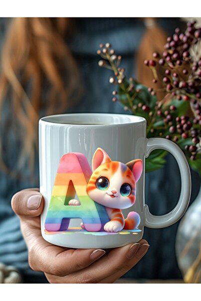 Evion Kedili Harf Şeklinde Kişiye Özel 3 Boyutlu Tasarım Seramik Kupa Mug - Hediyelik Kupa Bardak