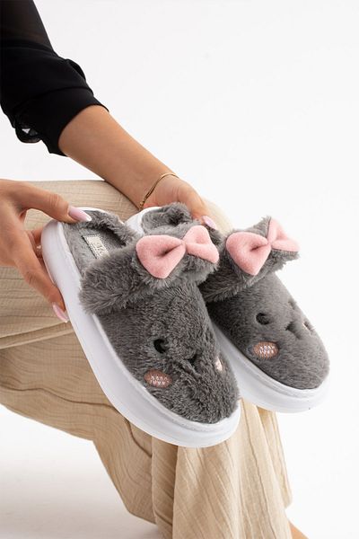 ALTUVATEKS Plush Women's Slippers - Dowry and Bundle Detailed, Noiseless Thick Base, Rabbit Figure