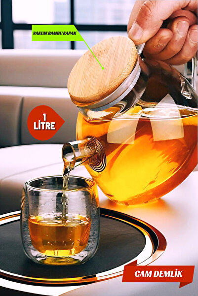 Open Home Concept إبريق شاي زجاجي بوروسيليليك 1000 مل - مكنسة كهربائية مع غطا...