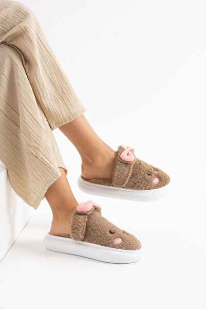 ALTUVATEKS Λούτρινες γυναικείες παντόφλες - Προίκα και λεπτομέρεια πακέτου, ηχομονωτική χοντρή βάση, φιγούρα κουνελιού