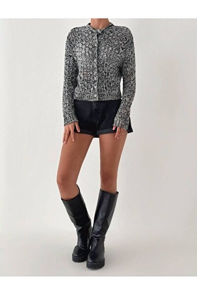 Butik Kırcıl Siyah Ekru Hırka