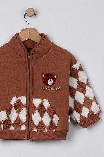 CreativeBebe Baby Boy Cardigan - Diamond Pattern, Zipper and Pocket
