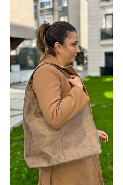 By EDUU Geantă de umăr din piele de căprioară de mărime mare ByEduu Mink