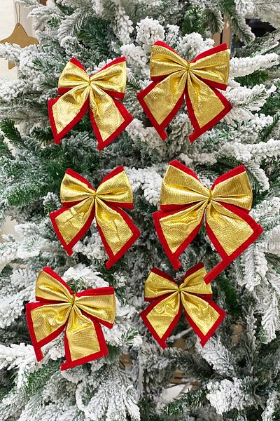 Yusuf Dirik YD Party Supplies Christmas Tree Ornament Gold Red Satin Bow 6 Pieces 12 cm
