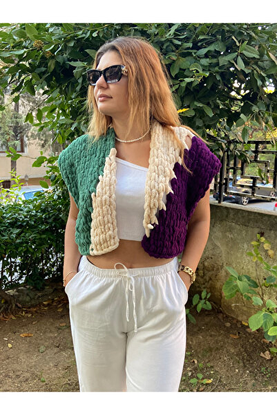 Honies Mor El Örgüsü Yelek