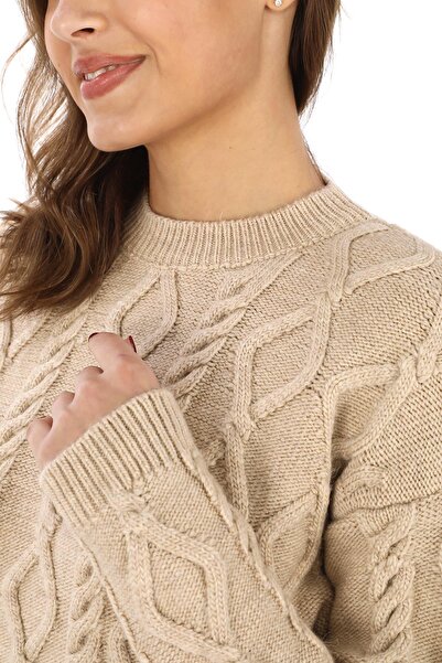 penyebizden Pulover tricotat cu păr bej