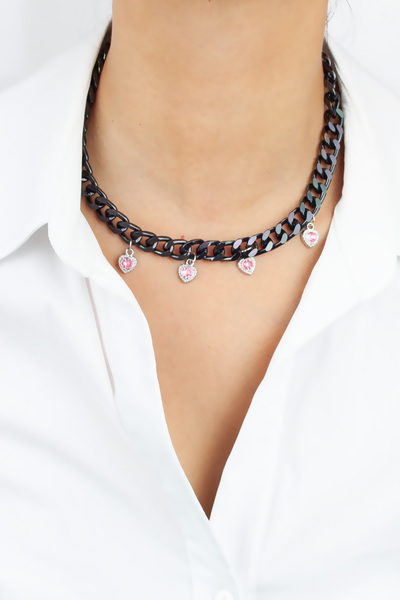 Pridza قلادة سوداء مع سحر القلب