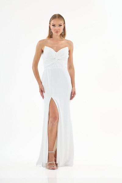 Carmen Trägerloses, ecrufarbenes Chiffon-Brautkleid - Yıtmaklı