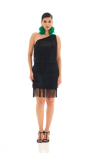 Carmen Schwarzes, einärmliges Henna- und After-Party-Kleid mit Quasten