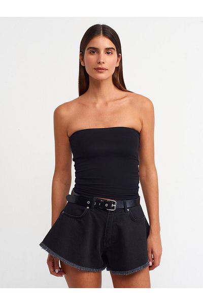 Dilvin 20659 Strapless Blouse-Black